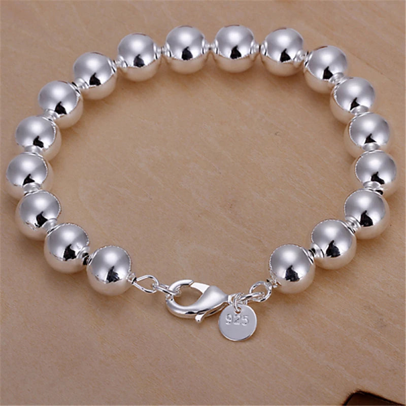 925 Silver Hollow Circle Ball Beads Bracelet Woman Charm Jewelry
