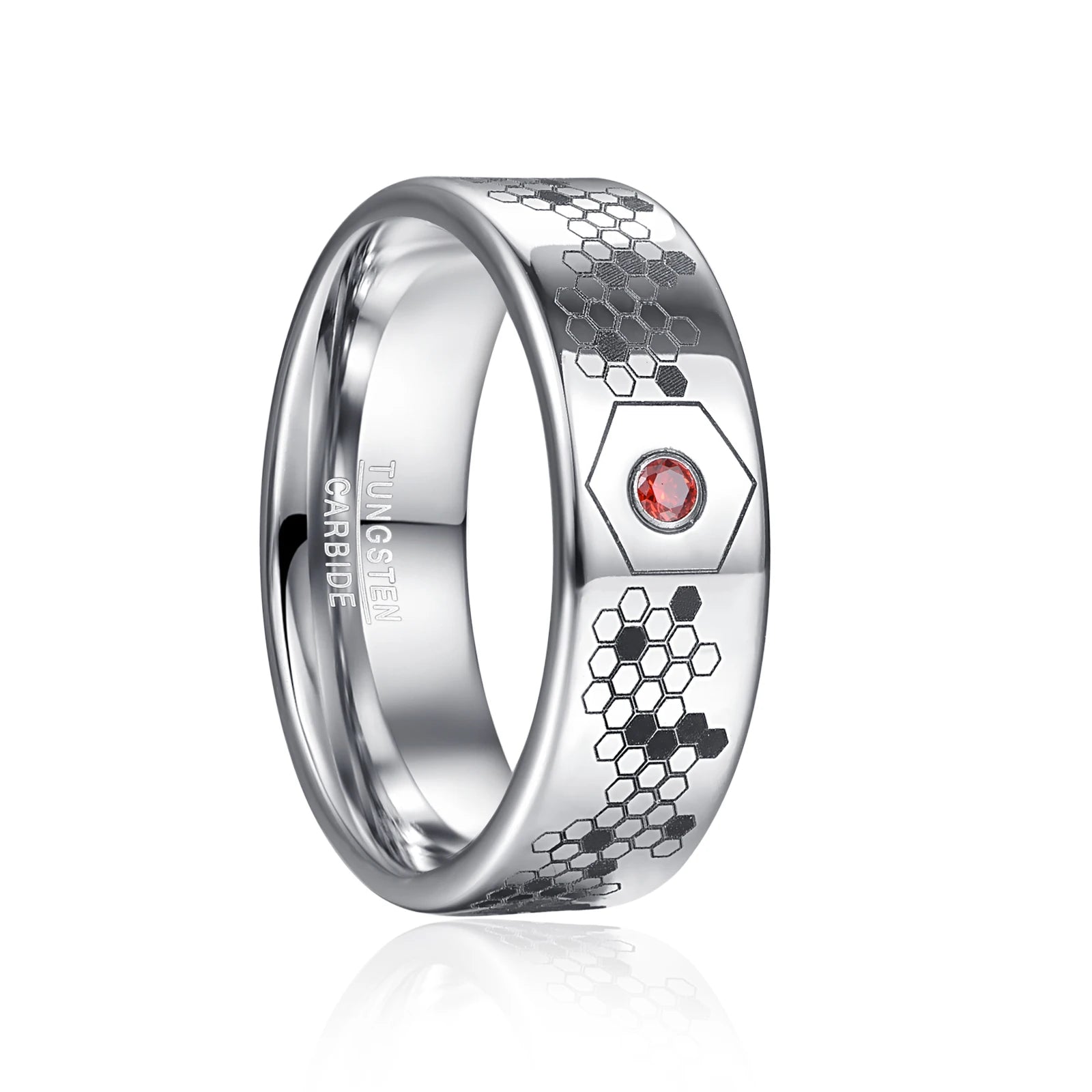 8mm Tungsten Carbide Steel Ring Zircon Brushed Celtic Knot Laser Fire Organic Mo