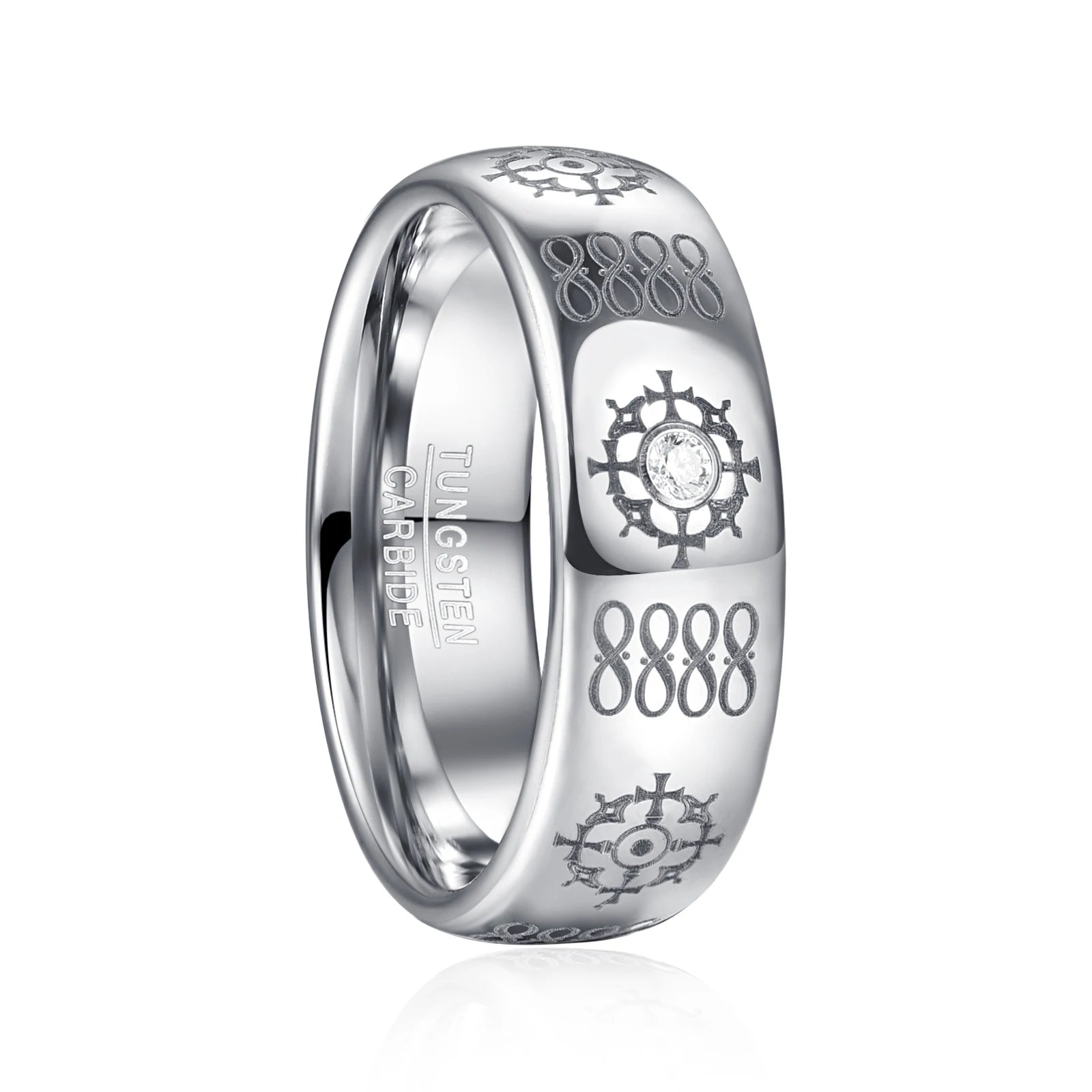 8mm Tungsten Carbide Steel Ring Zircon Brushed Celtic Knot Laser Fire Organic Mo