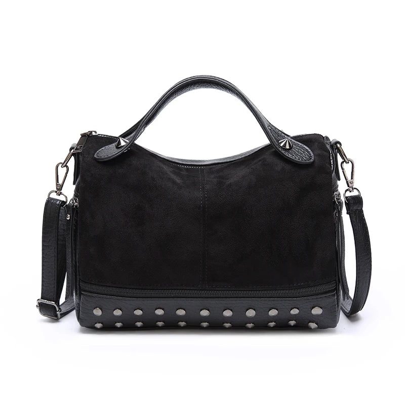Vintage Motorcycle Bag Scrub Pu Shoulder Bags For Women Rivet Big Bag
