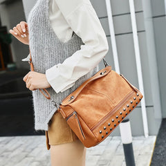 Vintage Motorcycle Bag Scrub Pu Shoulder Bags For Women Rivet Big Bag