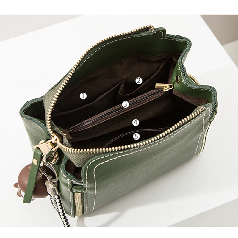 Women Bucket Handbags Pu Zipper Shoulder Bags Bear Patent