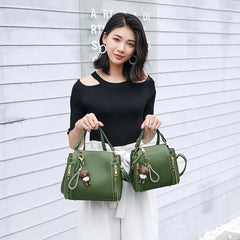 Women Bucket Handbags Pu Zipper Shoulder Bags Bear Patent