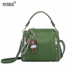 Women Bucket Handbags Pu Zipper Shoulder Bags Bear Patent