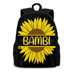 Sunflower Name Tag Travel Backpack for Girls