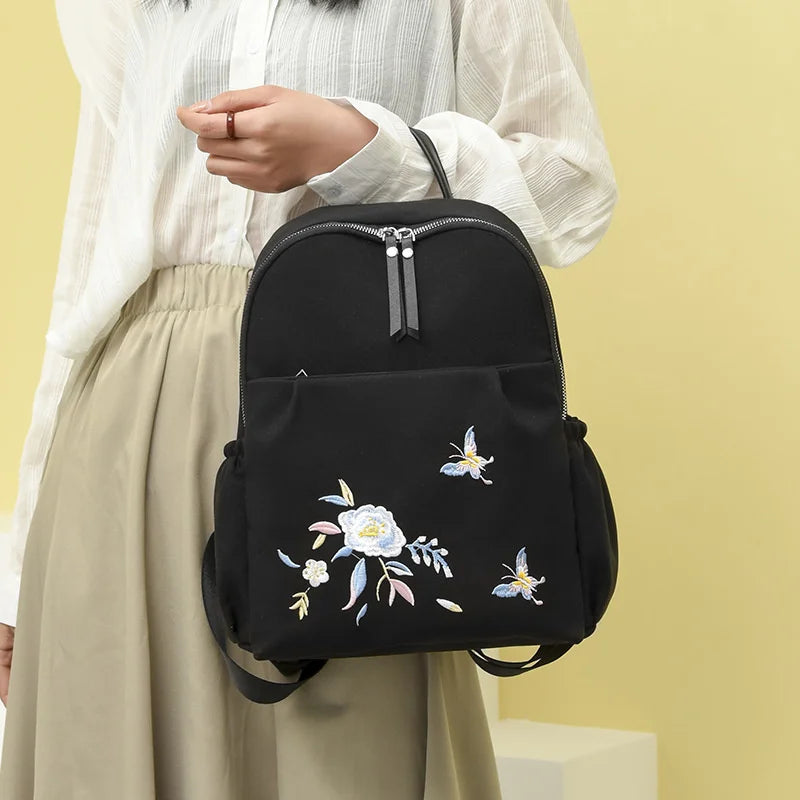 National Style Embroidery Backpack Women Travel Anti-theft Bag