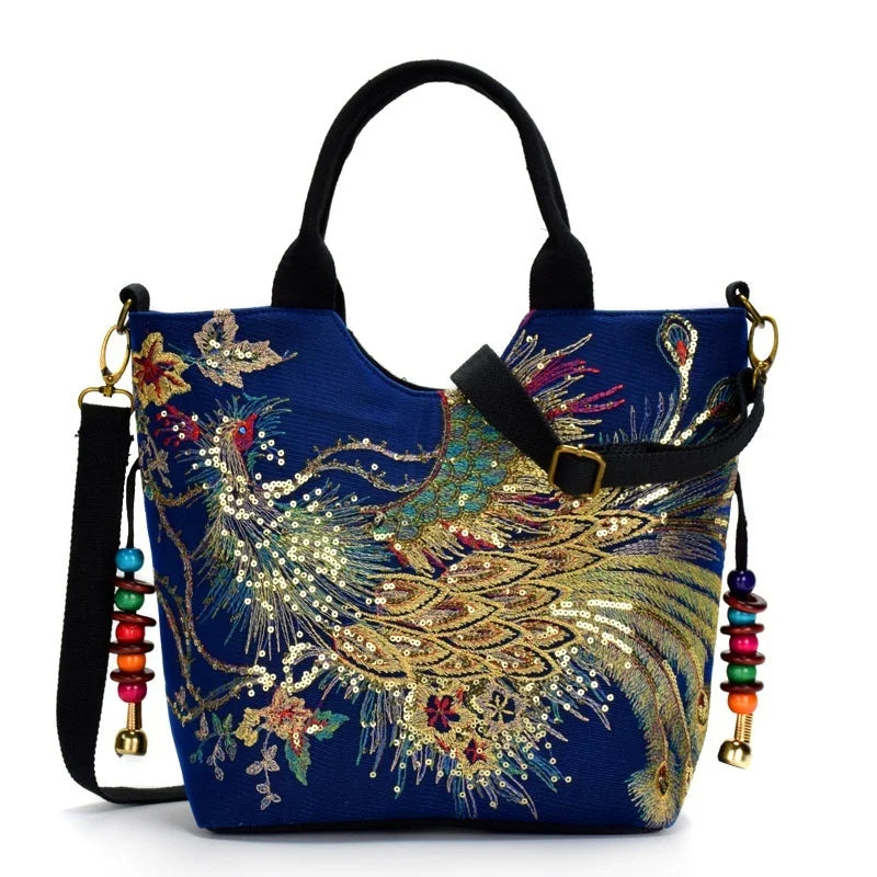 Embroidered Peacock Bag Canvas Shoulder Cross Bag