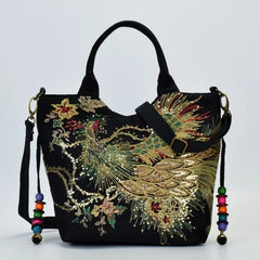 Embroidered Peacock Bag Canvas Shoulder Cross Bag