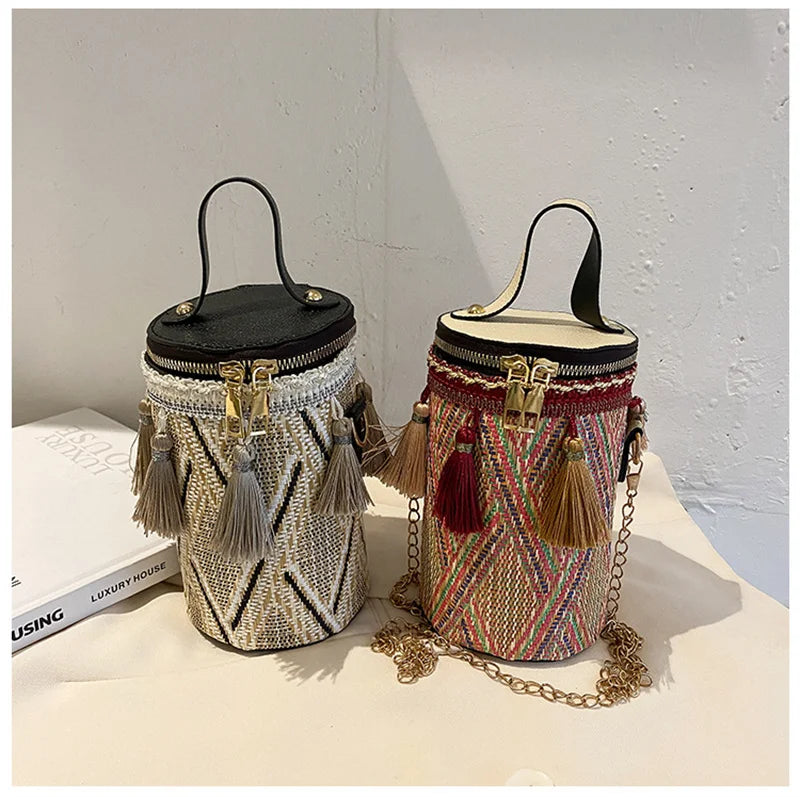 National Style Shoulder Bag for Women Crossbody Tassel Handbag