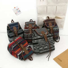 National Style Stripes Women Backpack Vintage Drawstring Female Backpacks