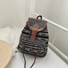 National Style Stripes Women Backpack Vintage Drawstring Female Backpacks