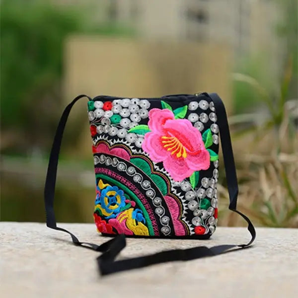 National Women Ethnic Peony Min Shoulder Bag Embroidery Handbag
