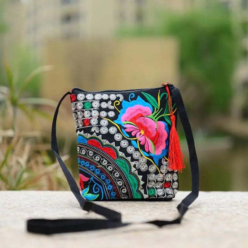 National Women Ethnic Peony Min Shoulder Bag Embroidery Handbag