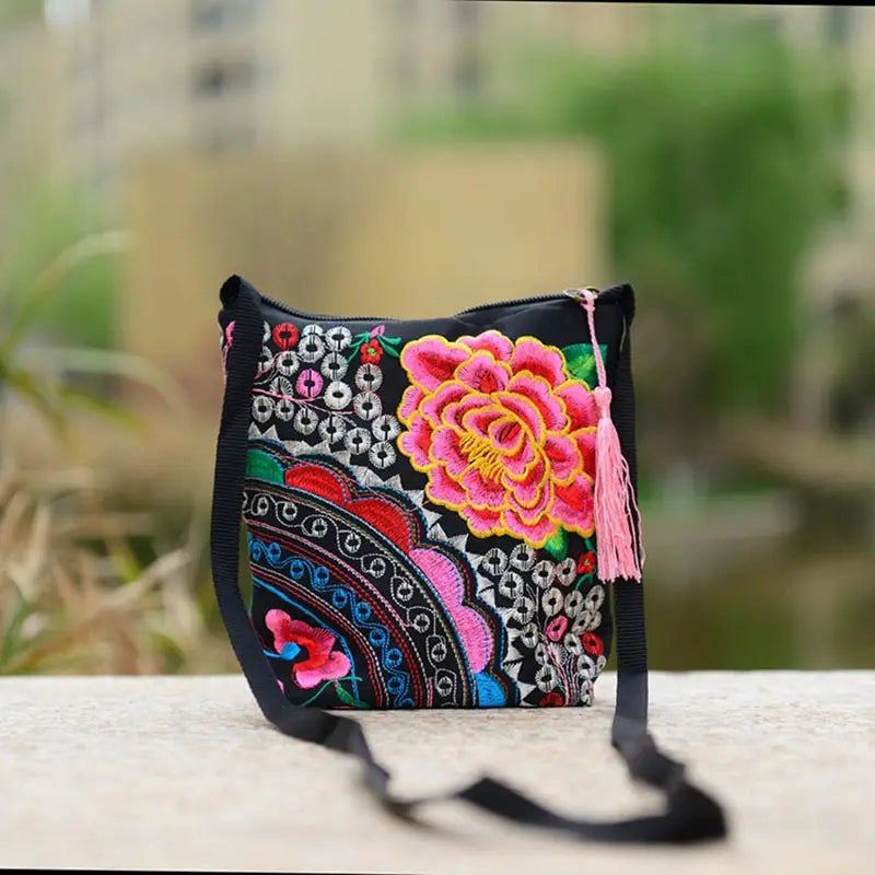 National Women Ethnic Peony Min Shoulder Bag Embroidery Handbag