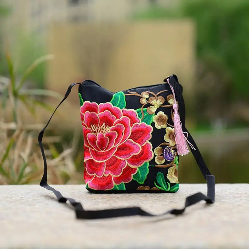 National Women Ethnic Peony Min Shoulder Bag Embroidery Handbag