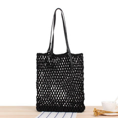 Hand-Woven Leather Bag with Rope Net Pocket for Travel and Beach