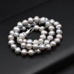 Grey Freshwater Pearl Necklace 8-9mm Round Pearls 45cm