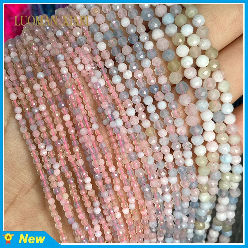 Faceted Morganite Natural Stone Beads for Jewelry Making DIY