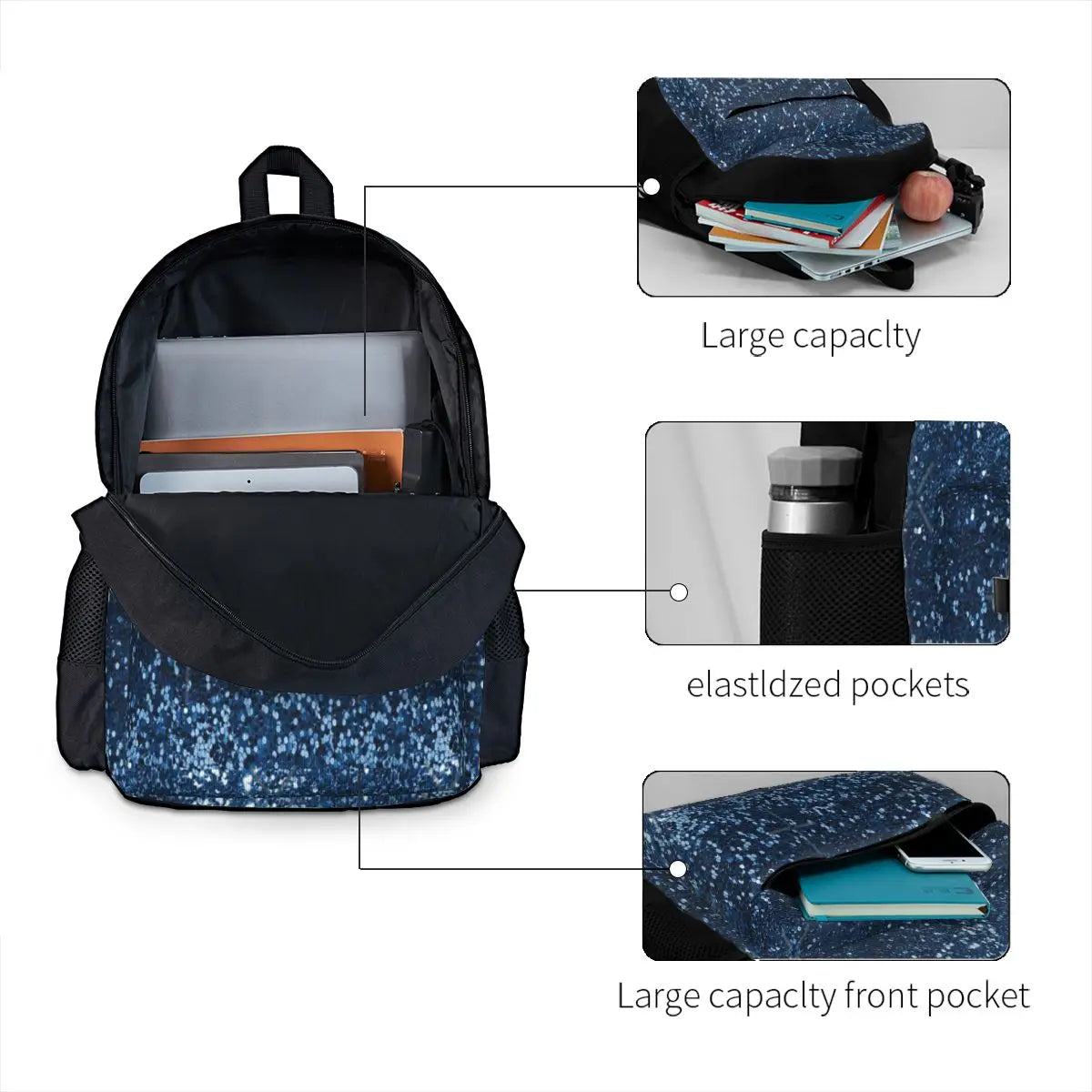 Navy Glitter Chunky Sequin Backpacks Men's Backpacks Bags For Women