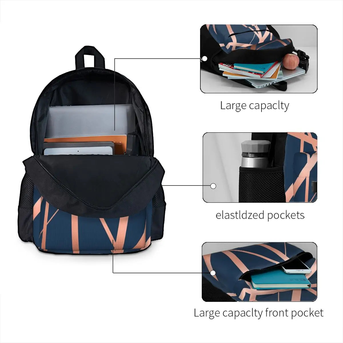 Navy Rose Luxe Backpacks Men's Backpacks Bags For Women Man Bag
