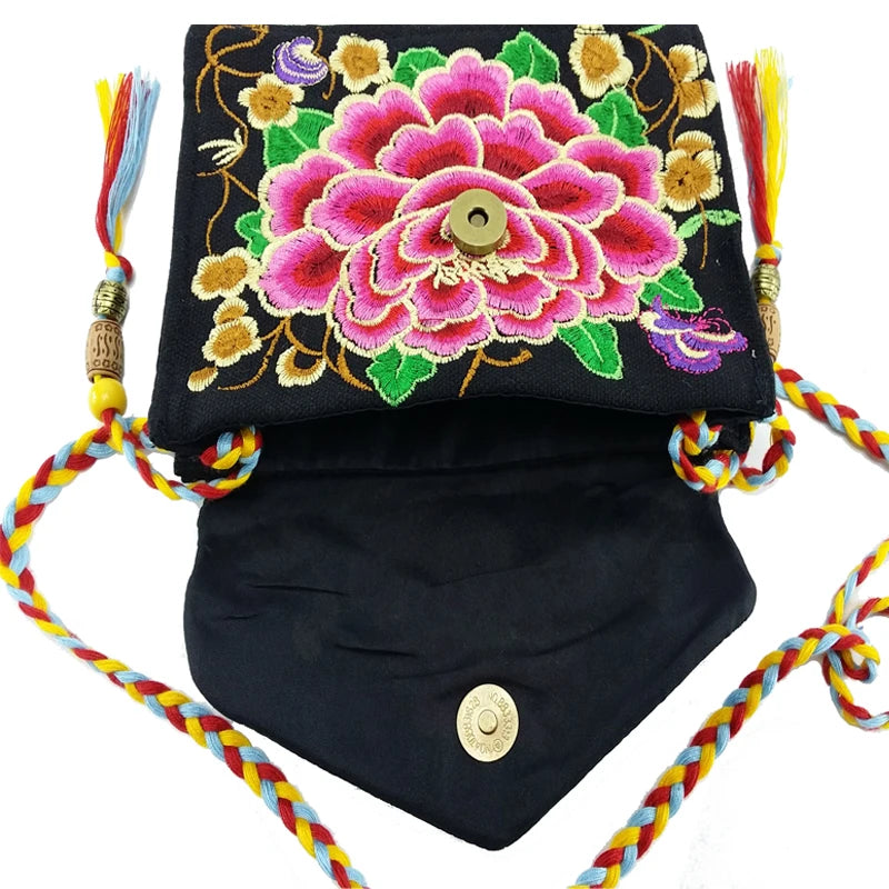 Vintage Boho Embroidered Canvas Messenger Bag for Women