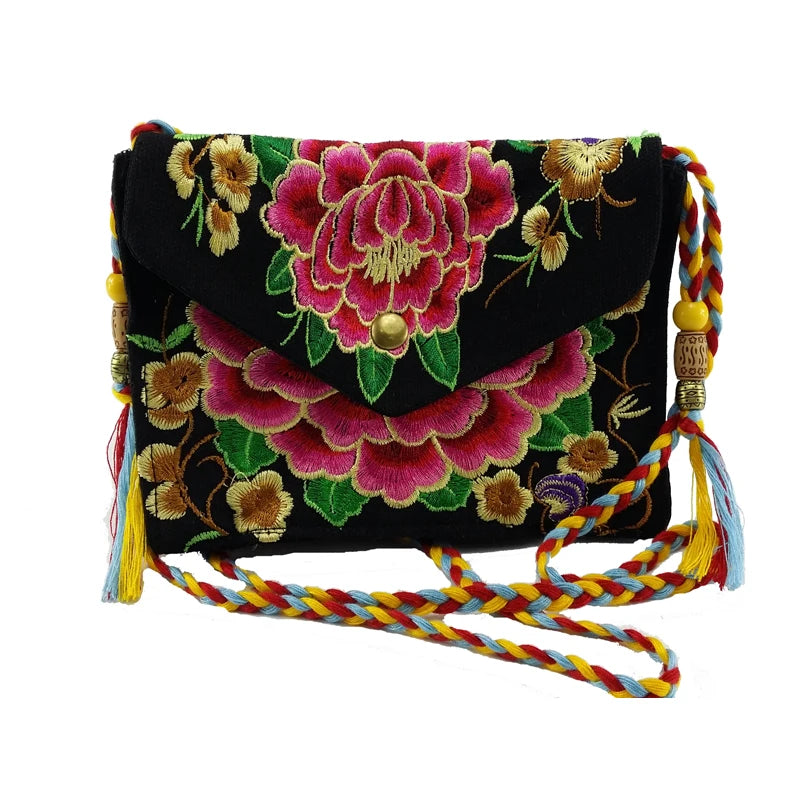 Vintage Boho Embroidered Canvas Messenger Bag for Women