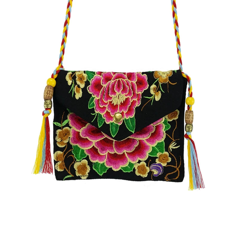 Vintage Boho Embroidered Canvas Messenger Bag for Women