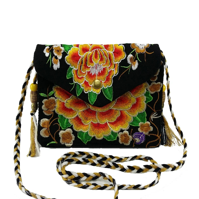 Vintage Boho Embroidered Canvas Messenger Bag for Women