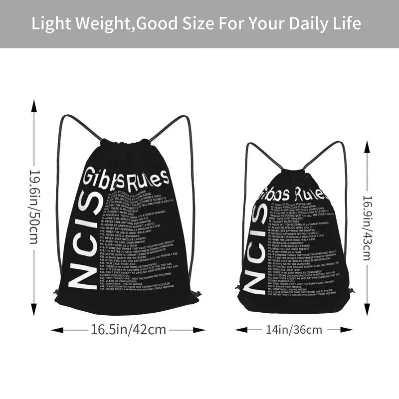 Ncis Gibbs Rules Drawstring Backpack Bookbag Beach Bag