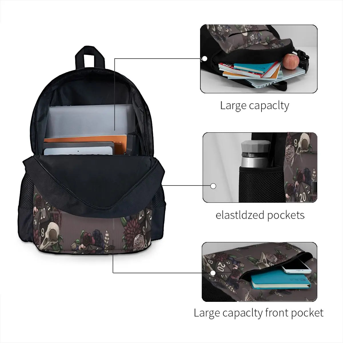 Necromancer D20 Tabletop Rpg Gaming Backpacks Men's Backpacks Bags