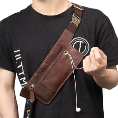 Vintage Chocolate Leather Waist Bag Chest Phone Bag M6373