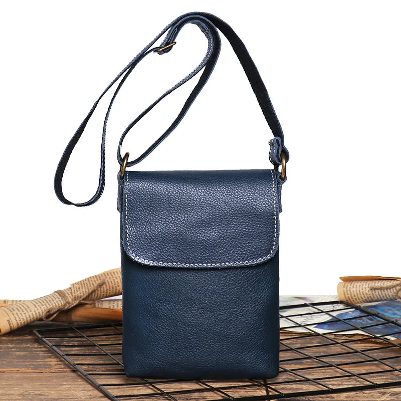 Vintage Brown Cowhide Leather Mini Messenger Bag