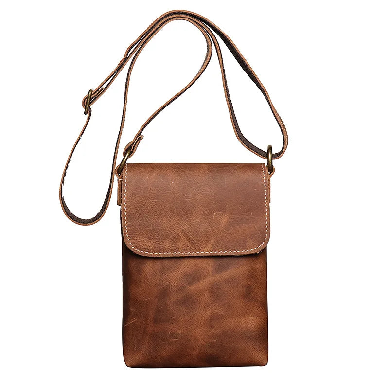 Vintage Brown Cowhide Leather Mini Messenger Bag