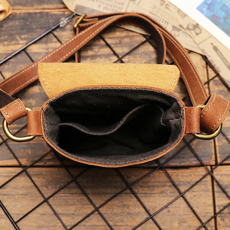 Vintage Brown Cowhide Leather Mini Messenger Bag