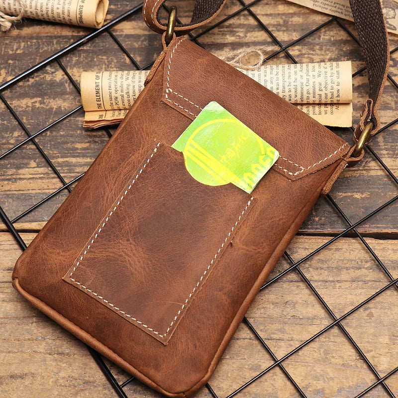 Vintage Brown Cowhide Leather Mini Messenger Bag