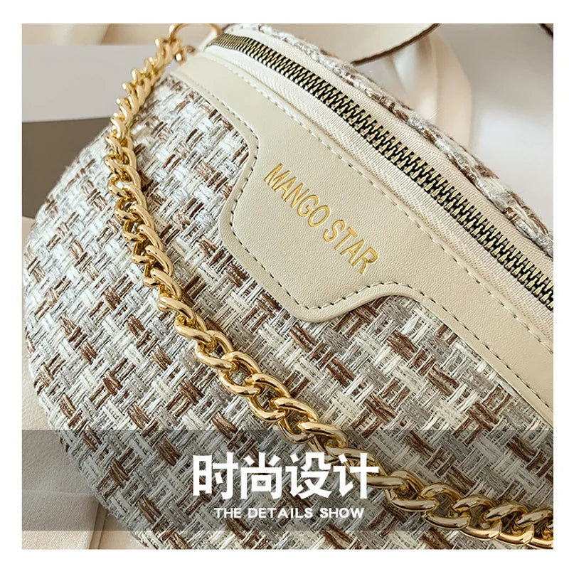 Woven Chest Bag Women Ins Chain Small Waist Messenger Bag