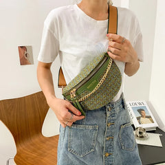 Woven Chest Bag Women Ins Chain Small Waist Messenger Bag