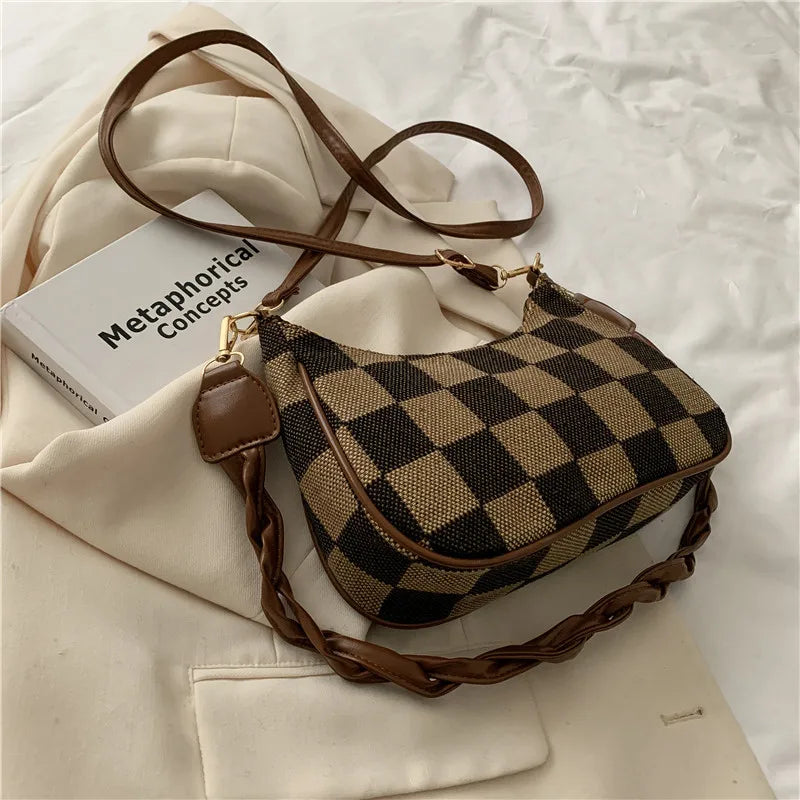 Net Red Retro Chessboard Lattice Underarm Bag Women's Autumn And Winter Versatil
