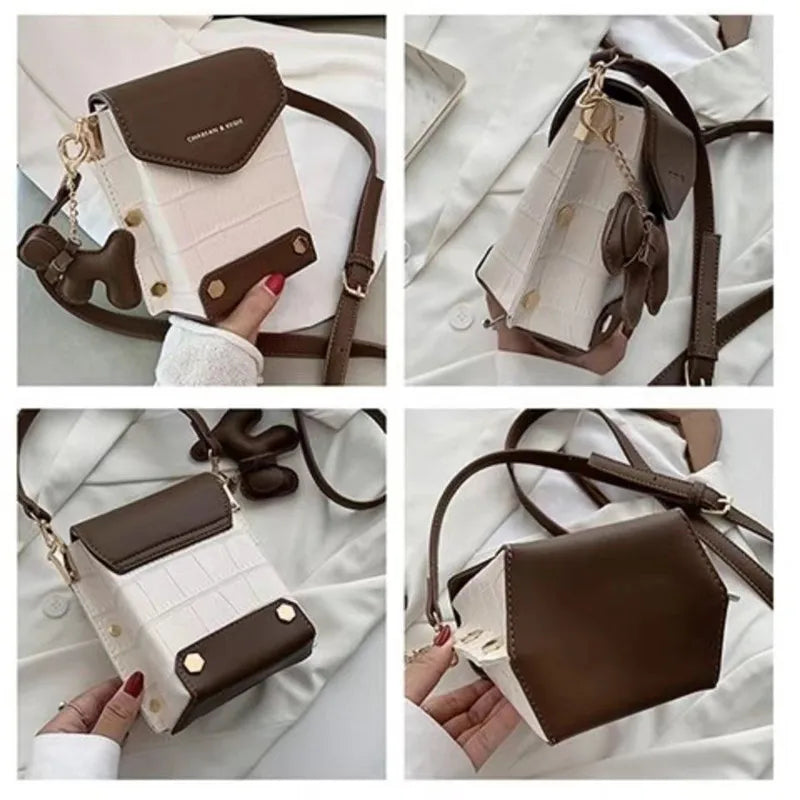 Retro Croc Pattern Crossbody Bag, All-match Small Square Bag