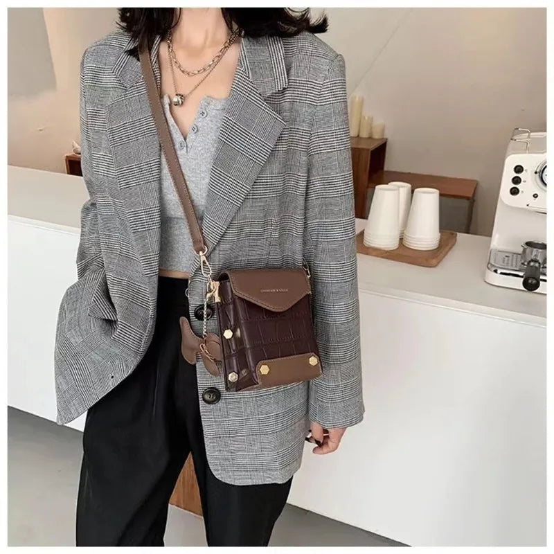 Retro Croc Pattern Crossbody Bag, All-match Small Square Bag
