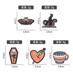Halloween Enamel Pins Octopus Book Coffin Tea Brooches Bag Lapel Badges