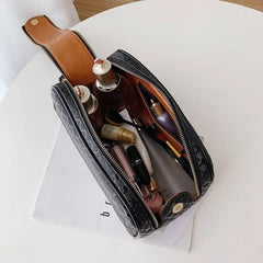 2 PCS Women PU Leather Cosmetics Bag Make Up Weave Clutch Woven Knitting Purse