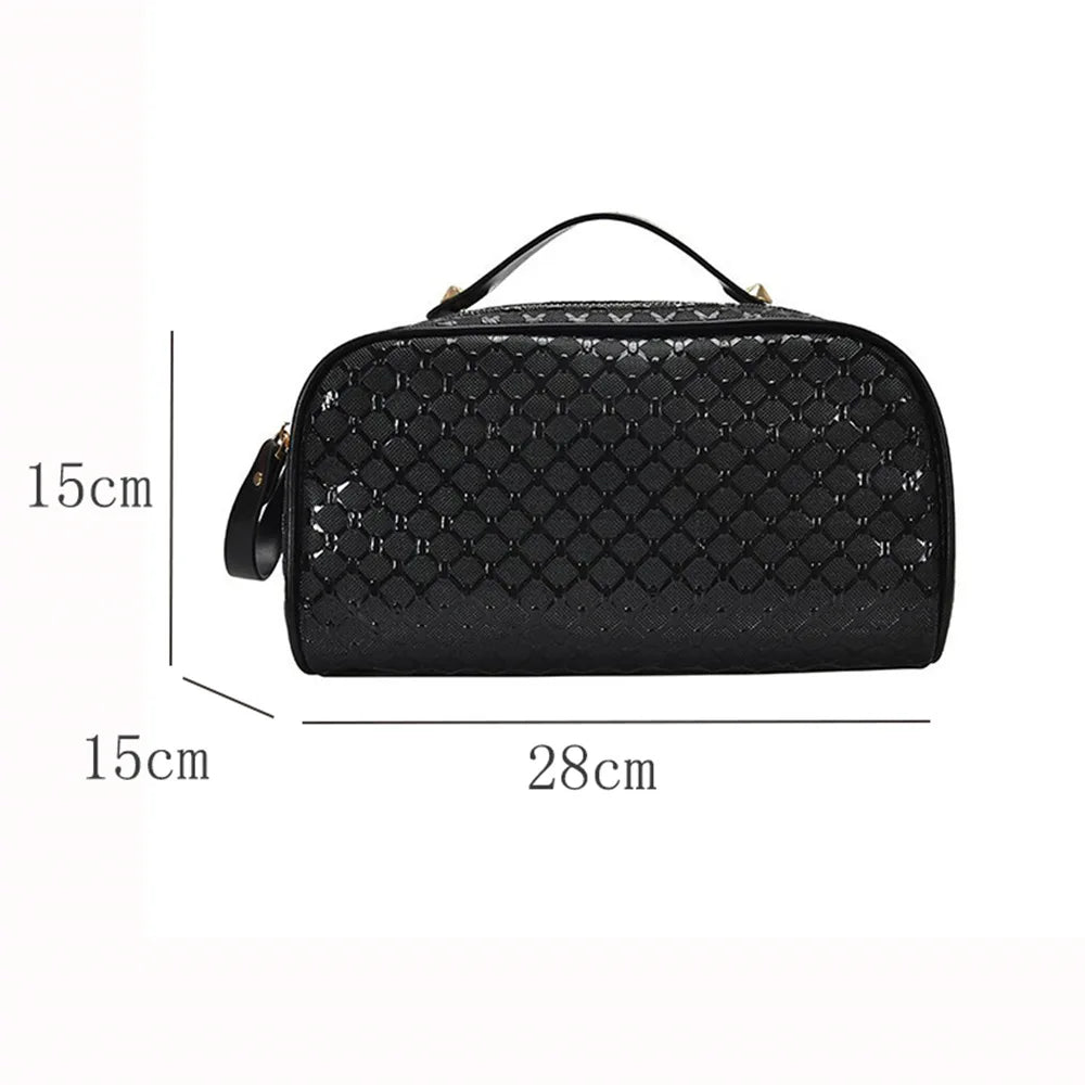 2 PCS Women PU Leather Cosmetics Bag Make Up Weave Clutch Woven Knitting Purse