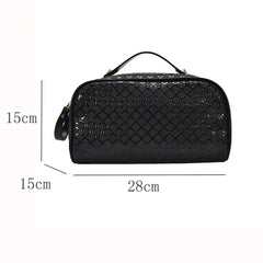 2 PCS Women PU Leather Cosmetics Bag Make Up Weave Clutch Woven Knitting Purse