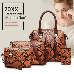 Summer Women's Shoulder Bag Snakeskin Cross-Body Handbag 4-Piece Set