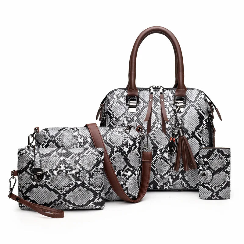Summer Women's Shoulder Bag Snakeskin Cross-Body Handbag 4-Piece Set