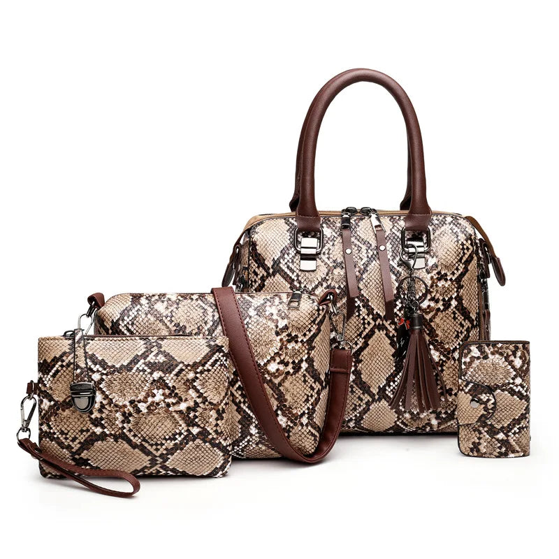 Summer Women's Shoulder Bag Snakeskin Cross-Body Handbag 4-Piece Set
