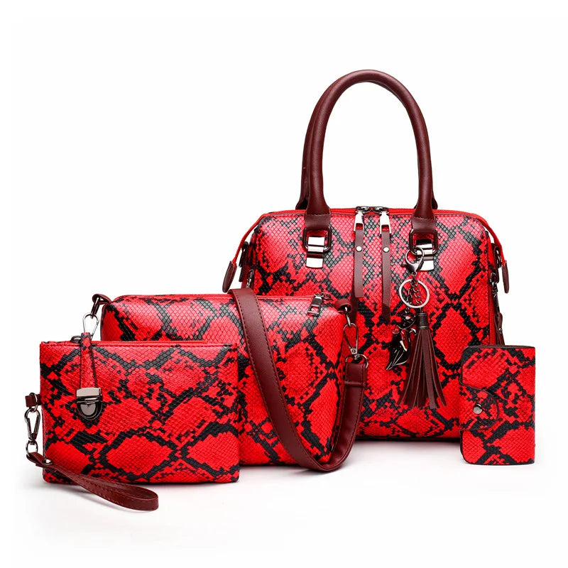 Summer Women's Shoulder Bag Snakeskin Cross-Body Handbag 4-Piece Set