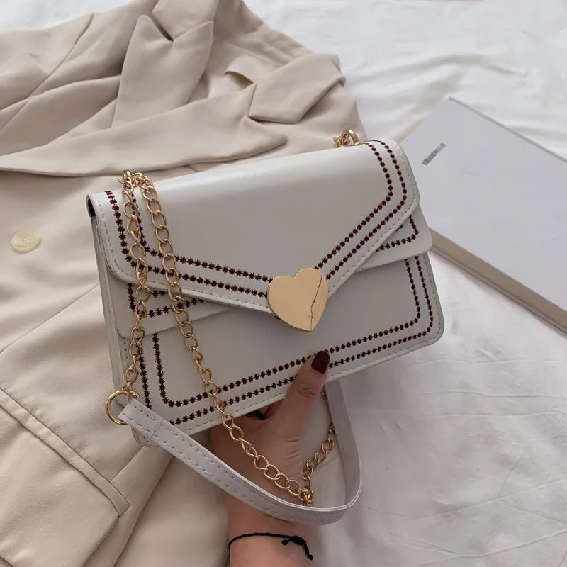 Women Embroidery Leather Shoulder Chain Bag Ladies Crossbody Bags