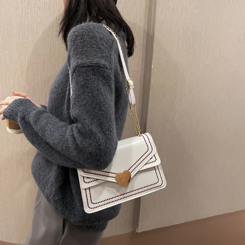 Women Embroidery Leather Shoulder Chain Bag Ladies Crossbody Bags